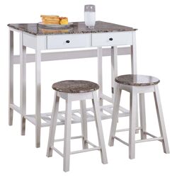 Breakfast 3 Piece Pub Dining Set in White & Marble
