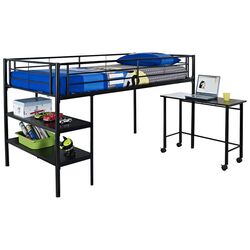 Twin Metal Loft Bed with Desk in Black