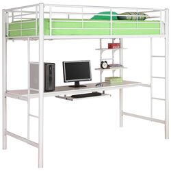Twin Loft Bed & Workstation Desk in White