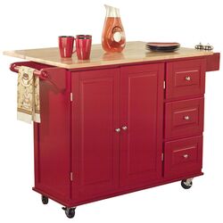 Natural Wood Top Kitchen Cart in Red