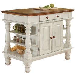 Americana Oak Top Kitchen Island in White