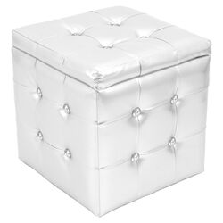 Pouf Tufted Cube Ottoman in Silver