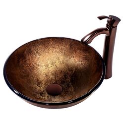 Vessel Sink & Bronze Faucet Set in Copper