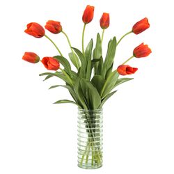 Silk Tulips Flower Arrangement in Red-Orange