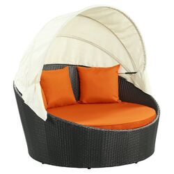 Siesta Canopy Bed in Espresso with Orange Cushions