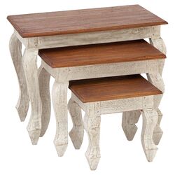 3 Piece Nesting Table Set in White & Cherry