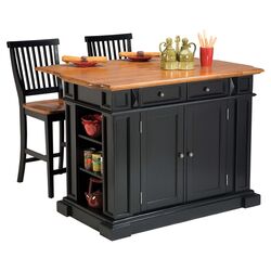 Walden 3 Piece Oak Top Kitchen Island Set in Black