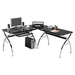 L-Shaped Computer Desk in Chrome & Black