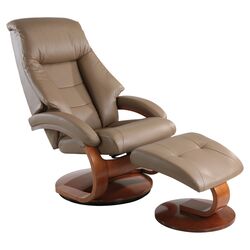 Leather Recliner & Ottoman Set in Sand