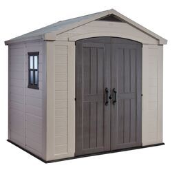 Deluxe Factor Storage Shed in Taupe