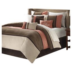 Palisades 7 Piece Comforter Set in Coral & Tan