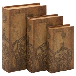 3 Piece Library Wood Storage Book Set in Brown