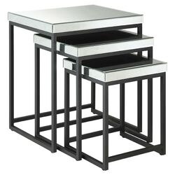 Mirrored 3 Piece Nesting Table Set in Black
