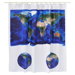 Topographic View World Map Shower Curtain in Blue & White