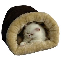 Tube Shaped Cat Bed in Mocha & Beige