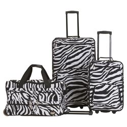 Zebra Print 3 Piece Luggage Set in Black