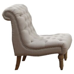 Hutton Nailhead Fabric Slipper Chair in Cream