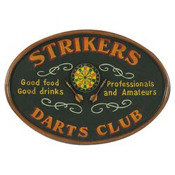 Hand-Carved Strikers Darts Sign in Brown