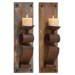 Jay 2 Piece Wood Candle Sconce Set in Brown