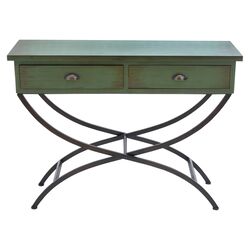 Metal Wood Console Table in Green