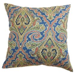 Iberia Paisley Cotton Pillow in Blue Gold