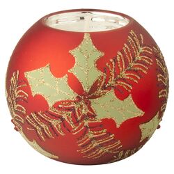 Holly & Pine Tealight Holder in Red (Set of 2)