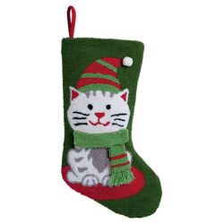 3D Cat Hooked Stocking in Green