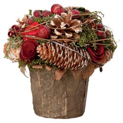 Rose & Pinecone Holiday Accent in Brown
