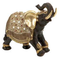 Polystone Decorative Elephant in Black & Gold