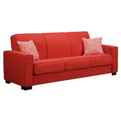 Puebla Convertible Sofa in Sunrise Red with Greek Key Pillows