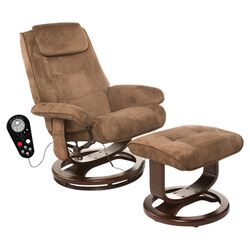 Faux Suede Heated Massage Chair & Ottoman in Brown