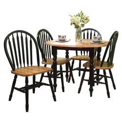 Farmhouse Round 5 Piece Dining Set in Black & Natural