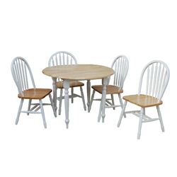 Farmhouse Round 5 Piece Dining Set in White & Natural
