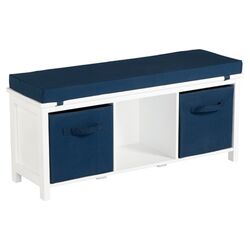 Cushioned Storage Bench in White & Navy