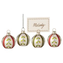 4 Piece Sprig Ball Glass Ornament Set