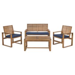 Ozark 4 Piece Lounge Seating Group in Brown with Navy Cushions