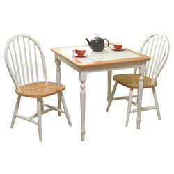 3 Piece Dining Set in White & Natural