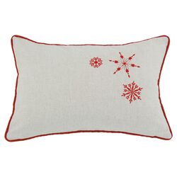 Linen Snowflakes Embroidered Pillow in Natural