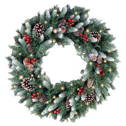 Clear Pre-Lit Frosted Berry Wreath Clear Pre-Lit Frosted Berry Wreath