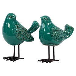 Ceramic 2 Piece Bird Statue Set in Turquoise