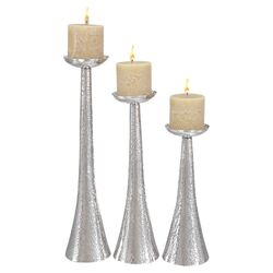 3 Piece Aluminum Candlestick Set in Silver