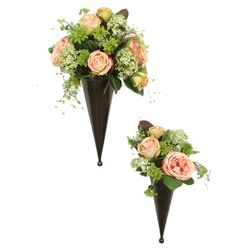 2 Piece Floral Nosegays in Metal Cone Set