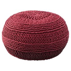 Cable Knit Pouf Ottoman in Red