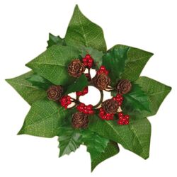 Holly Poinsettia Leaves Candle Ring (Set of 12)