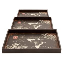 3 Piece Decorated Tray Set in Brown