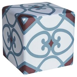 Geometric Cube Ottoman in Blue Grey & White