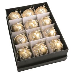 12 Piece Glass Ornament Set in Gold