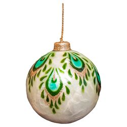 Capiz Peacock Ornament in Ivory (Set of 2)