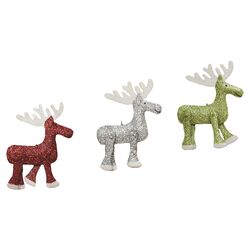 3 Piece Glittered Embossed Moose Ornament Set
