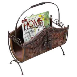 Toscana Wood and Metal Magazine Rack in Brown